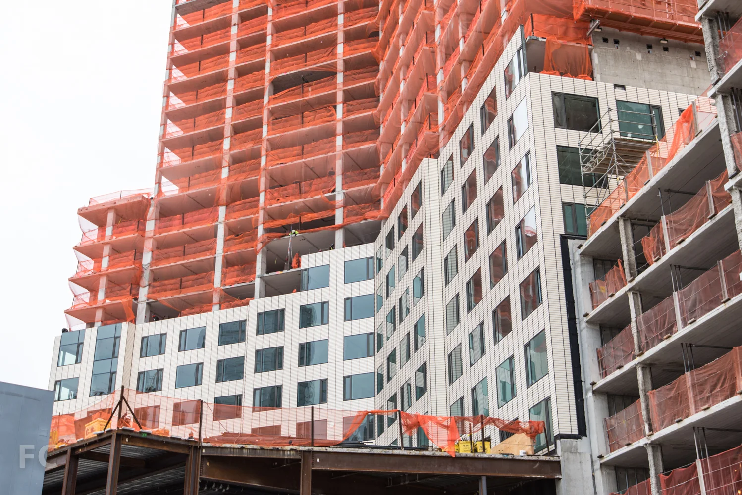 Detail of the terracotta facade on the Phase Two market rate tower.