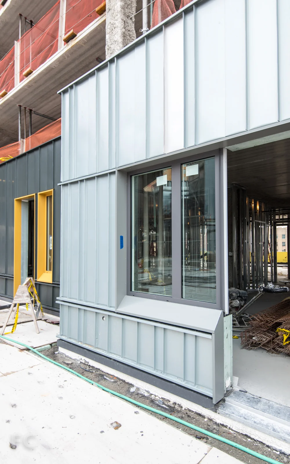 Detail of the facade on the Phase Two affordable housing tower.
