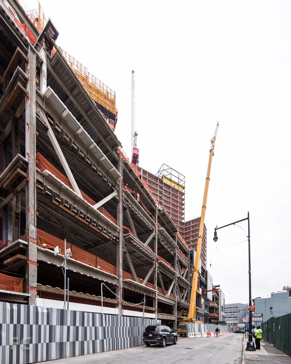West facade of the retail podium from Albee Square West.