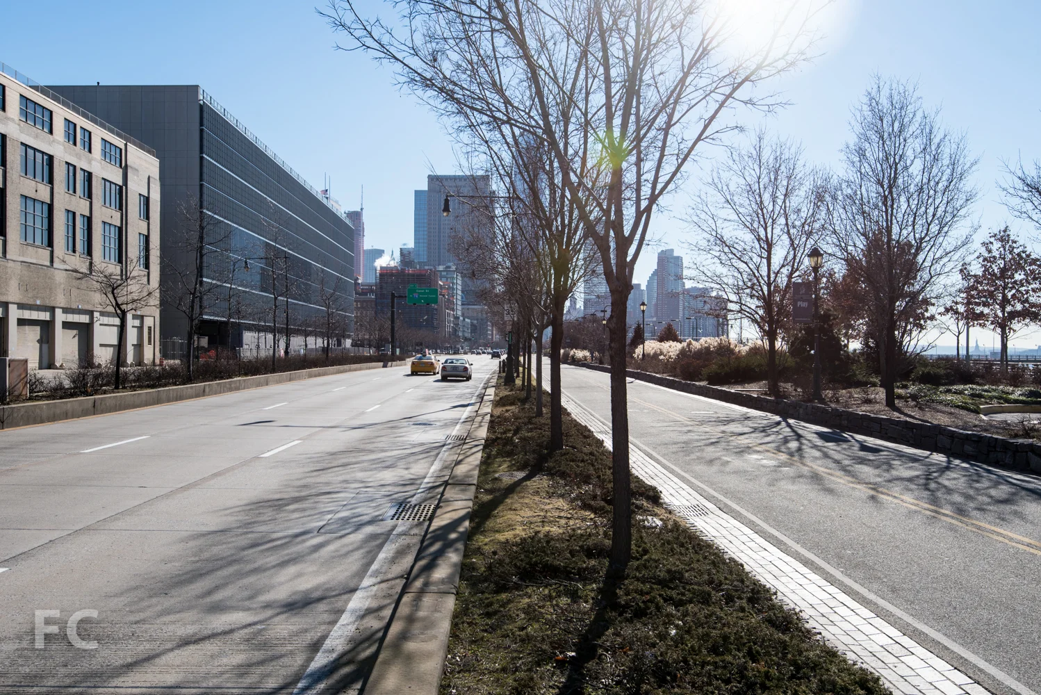 Looking south on West Street towards the garage (left).