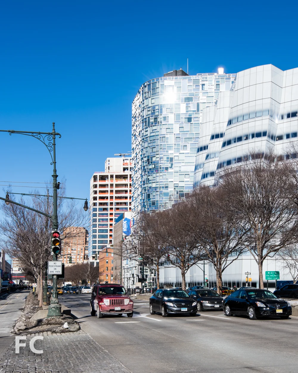 Looking north on 12th Avenue with IAC Headquarters (right) and 100 Eleventh Avenue (center).