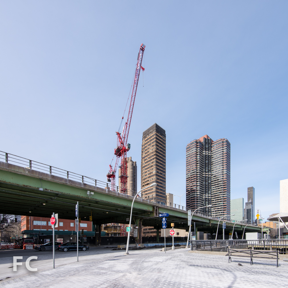 Looking west toward the site from the East River Esplanade.