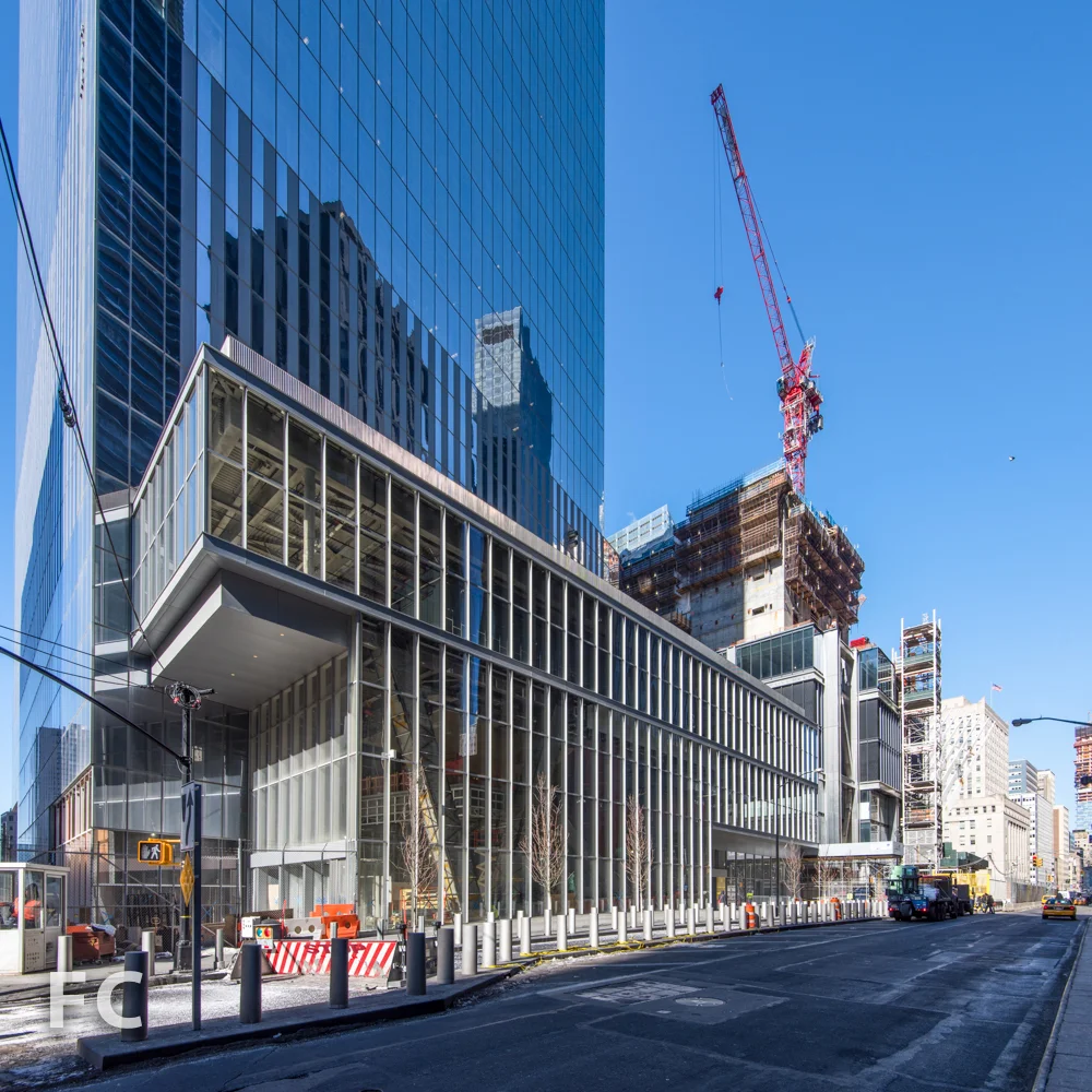 Southeast corner of the podium of 4 World Trade Center from Church Street.