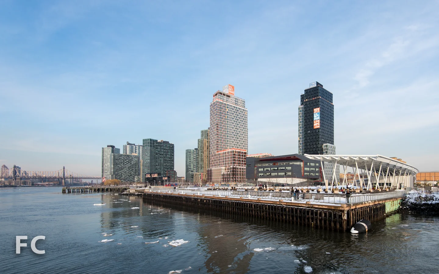 Approaching the East River Ferry terminal at Hunter's Point South.
