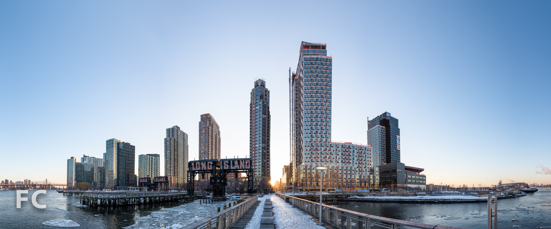 Queens West (left) and Hunter's Point South (right) from the pier at Gantry Plaza State Park.