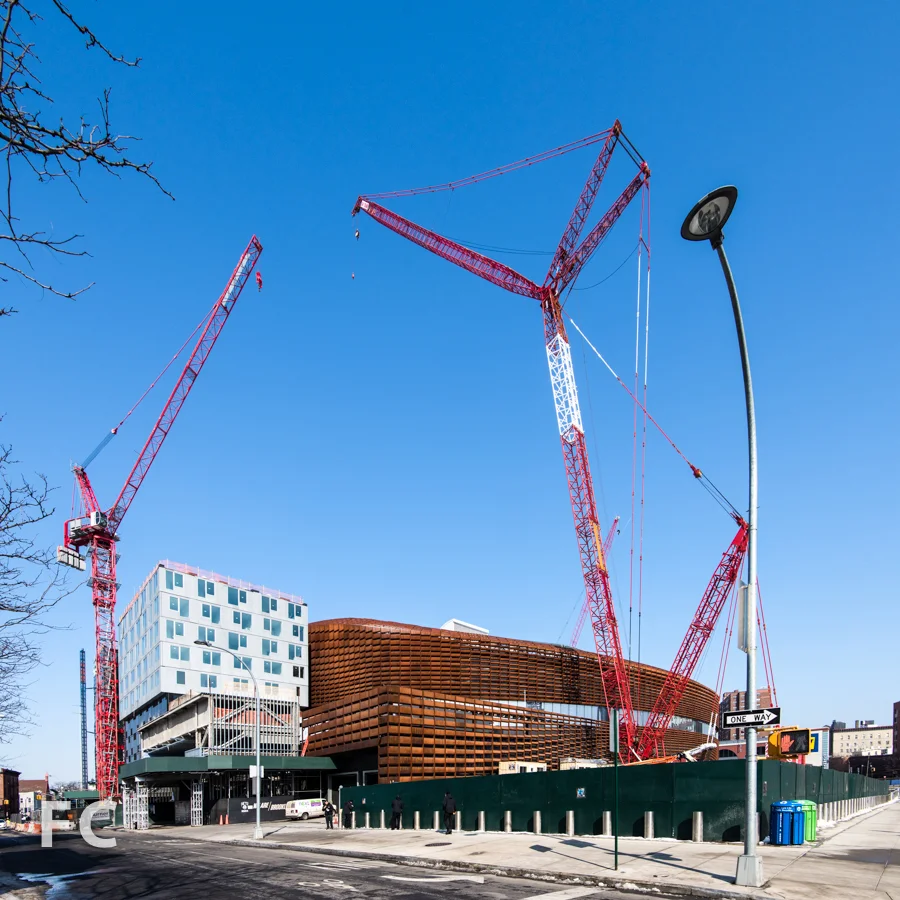 Southeast corner of 461 Dean (left), future site of 30 6th Avenue (right), and Barclays Center (center).