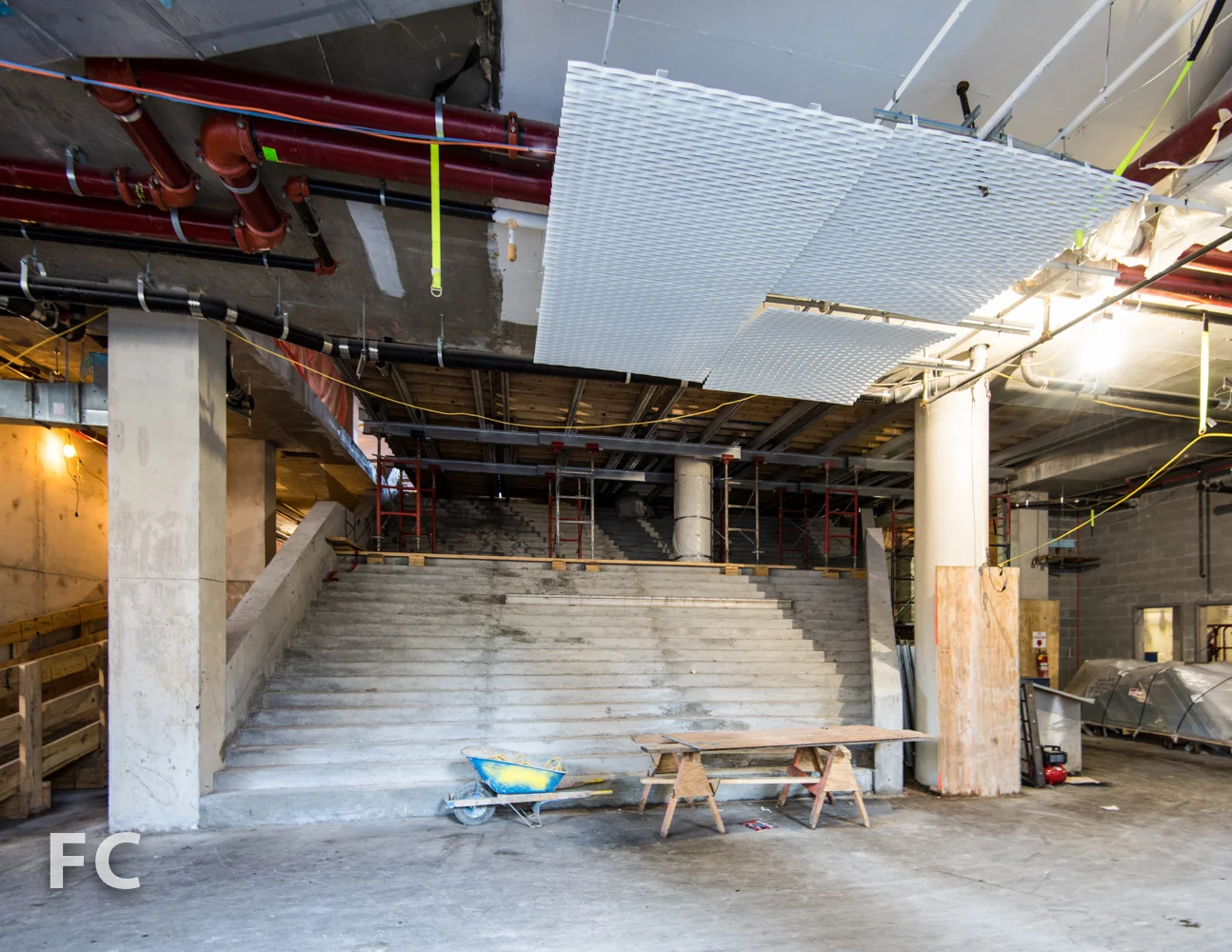 The grand stair in the lobby, leading to the central courtyard.