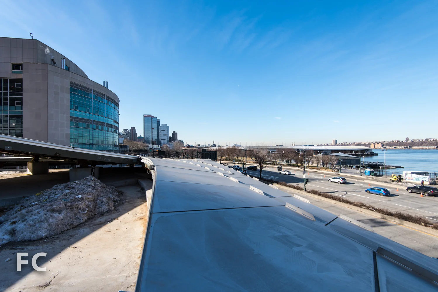 Looking south from an outdoor terrace on the second floor.