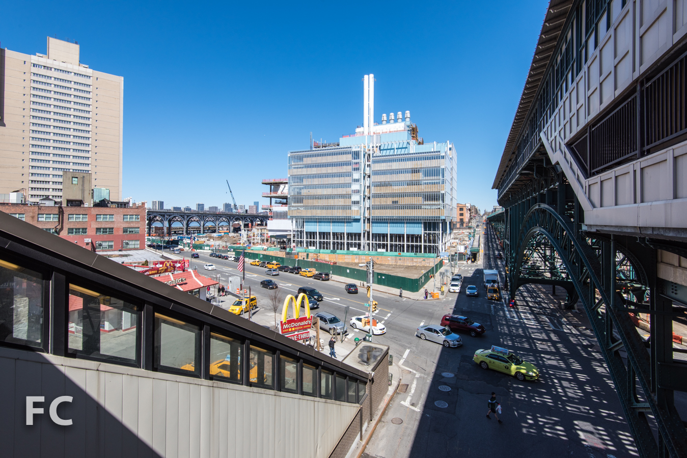 South facade of the Science Center from the 125th Street subway station.