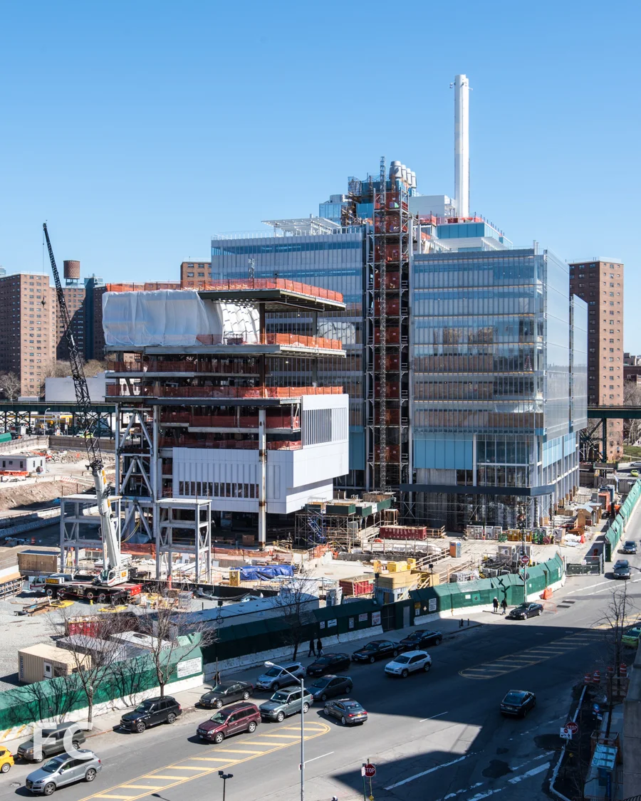 Southwest corner of the Science Center (right) and the Center for the Arts (left) from Riverside Drive.