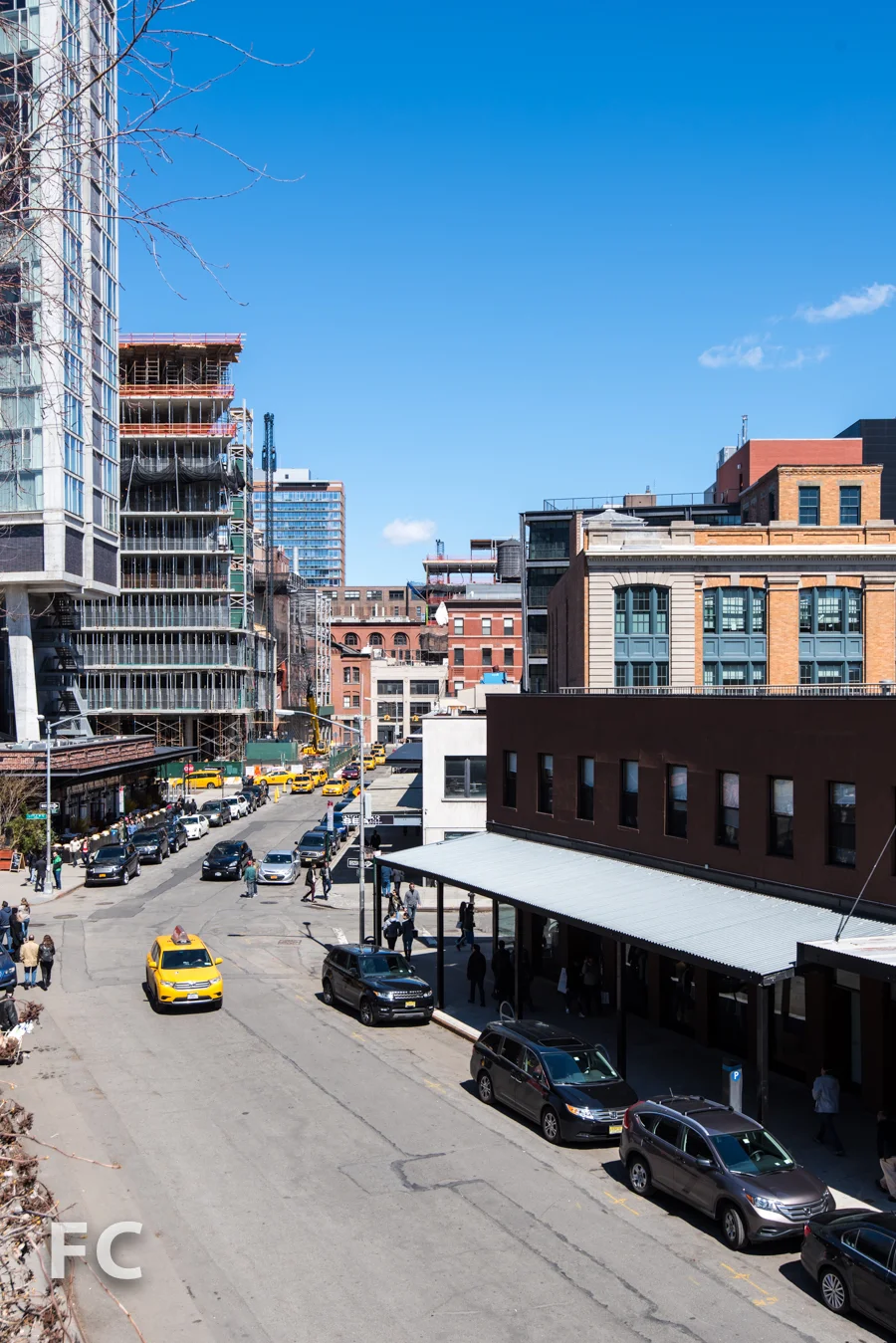 Southeast corner of the Standard Hotel (far left), 860 Washington (left center) and the Caledonia (center) from the High Line park.