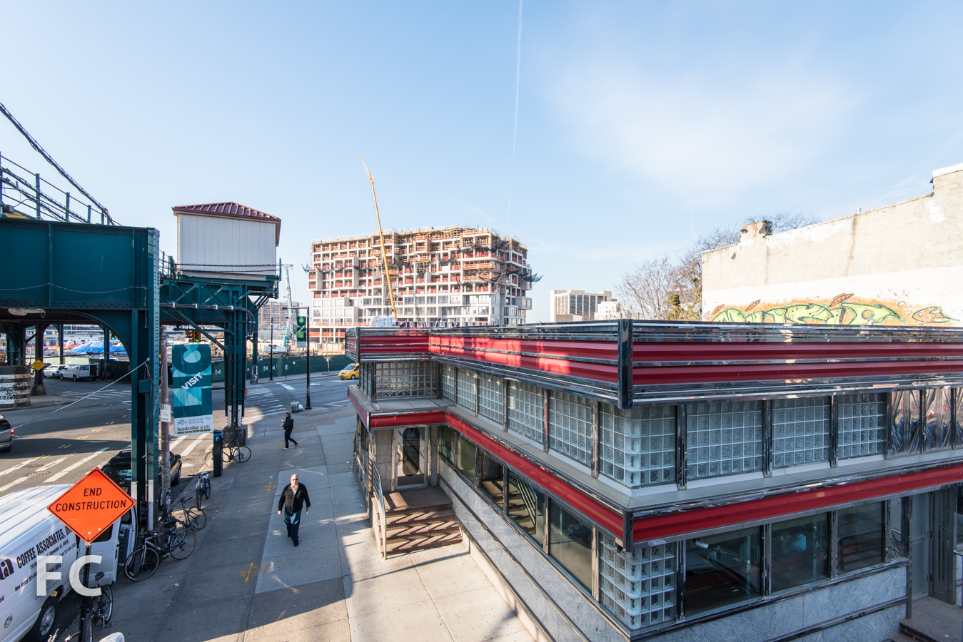 Looking south from the 7 train subway station.