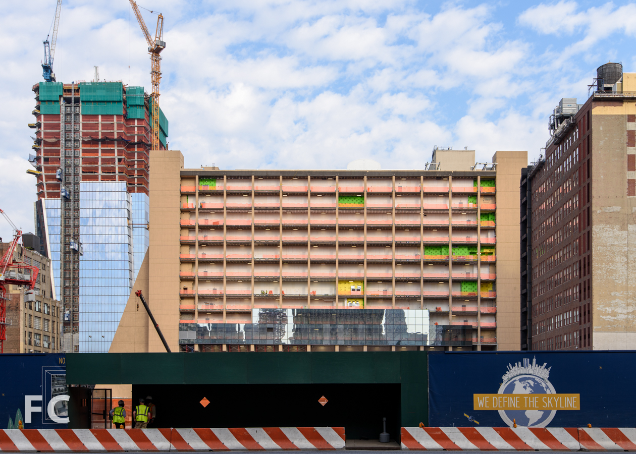 Looking west from Ninth Avenue towards Five Manhattan West (center) and 10 Hudson Yards (left).