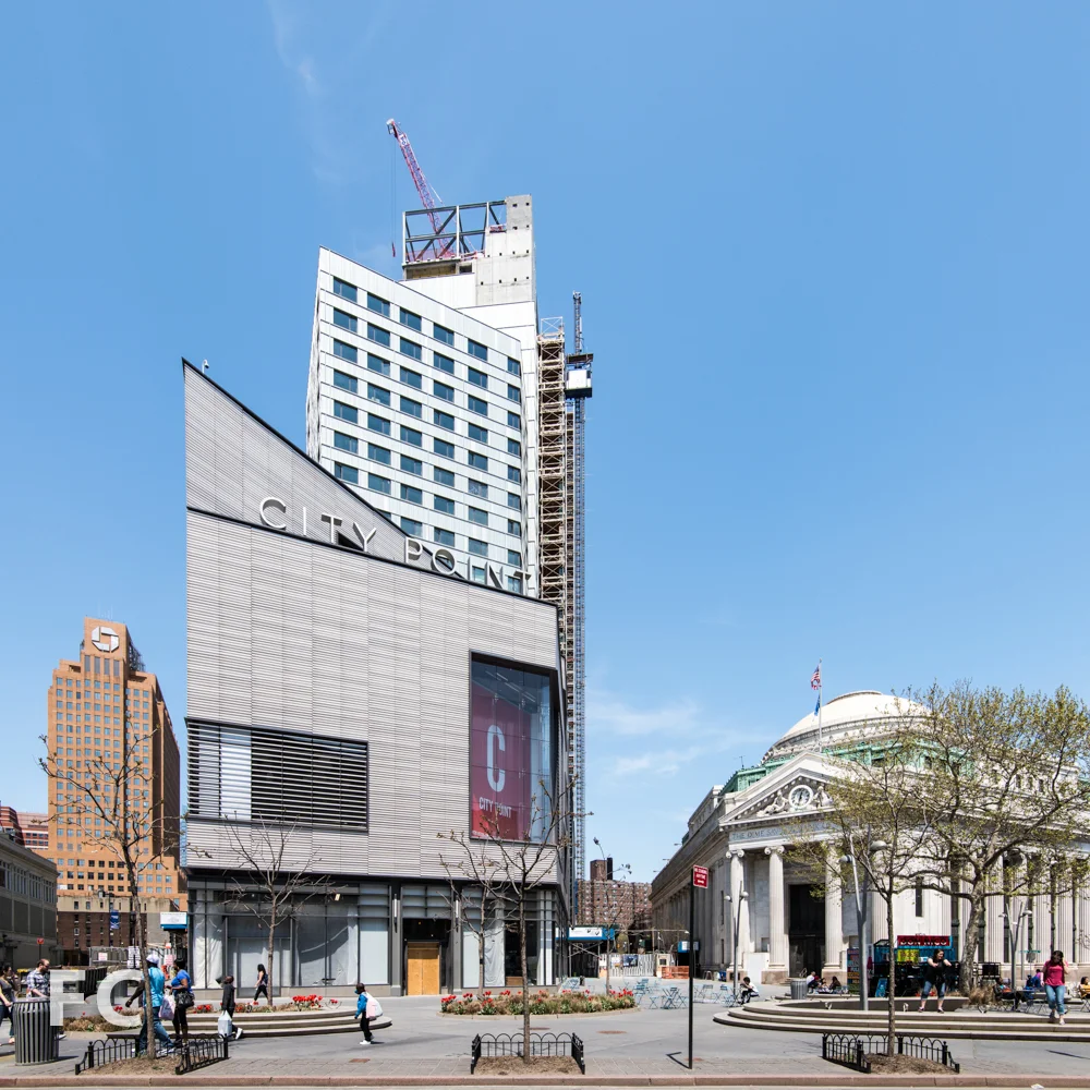 City Point Phase One (foreground) completed and Phase Two (background) under construction, from Fulton Street.
