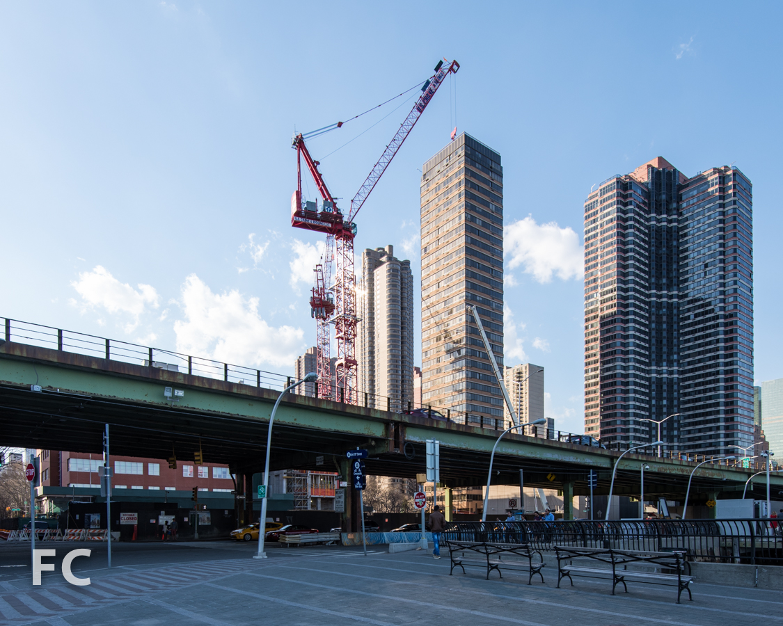 Looking west toward the site from the East River Esplanade.