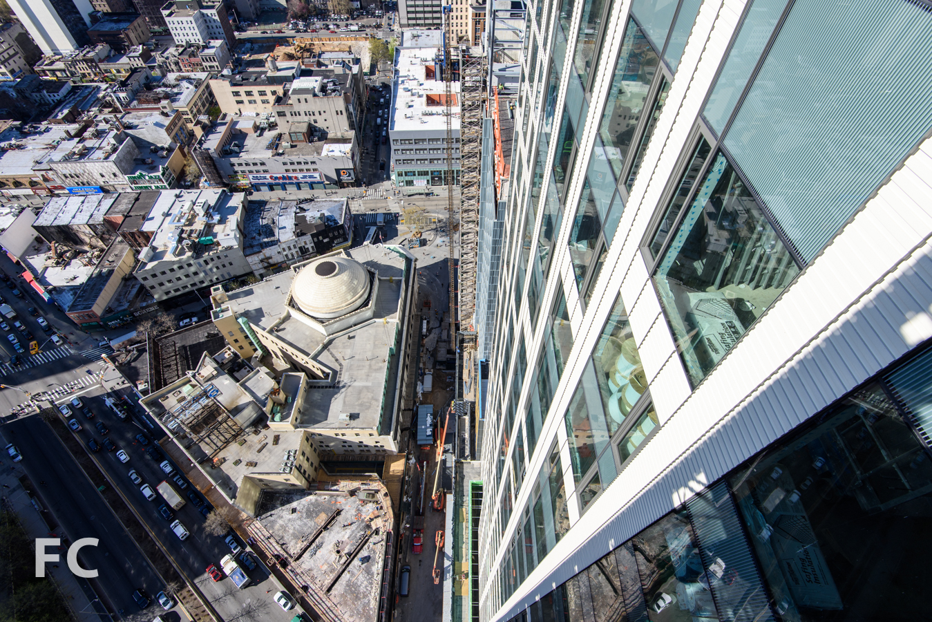 Looking down on the Dime Savings Bank.