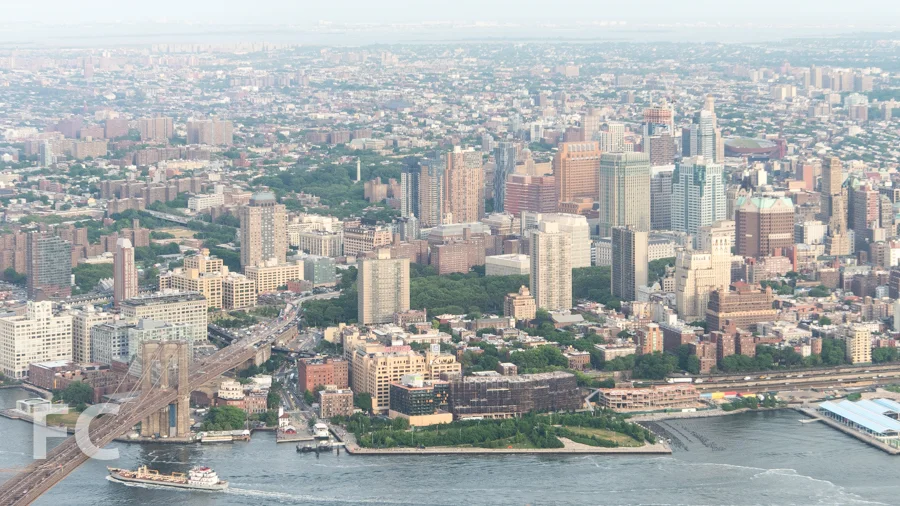 Downtown Brooklyn and Brooklyn Bridge Park along the waterfront.