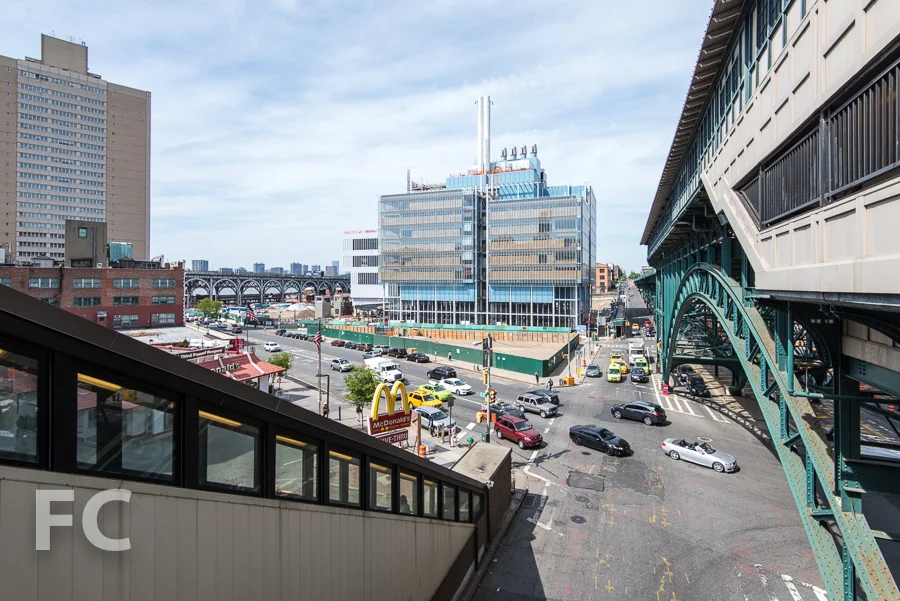 South facade of the Science Center from the 125th Street subway station.