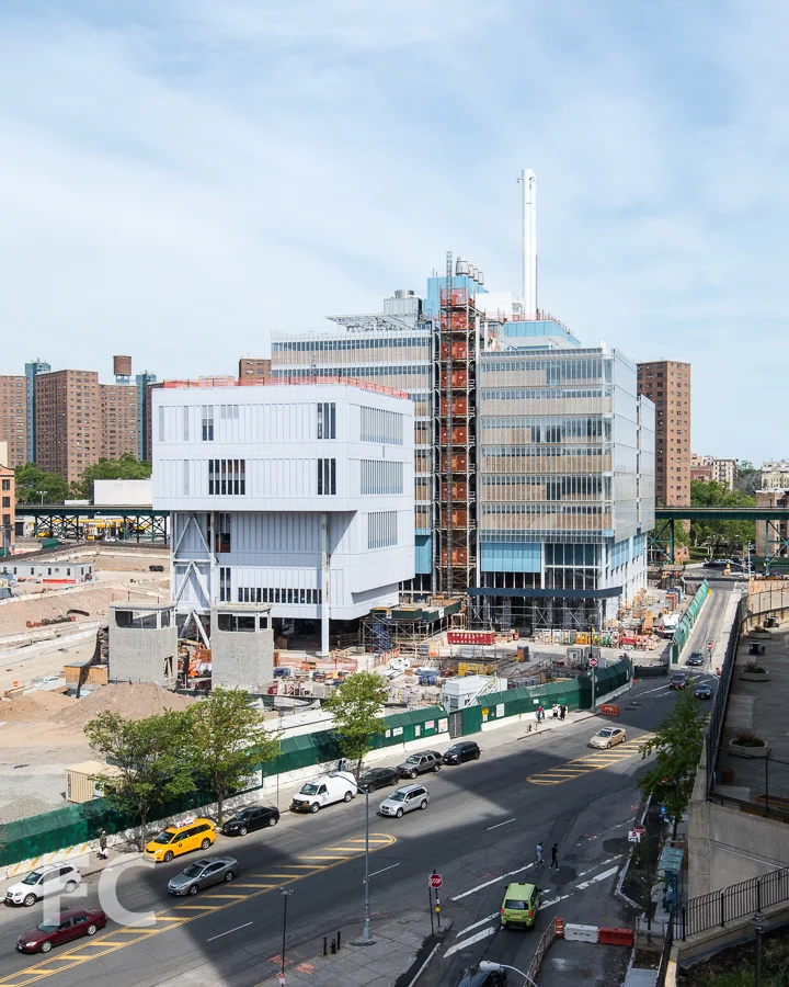 Southwest corner of the Science Center (right) and the Center for the Arts (left) from Riverside Drive.