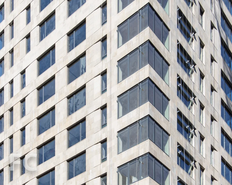 Detail of the southwest corner of the facade.