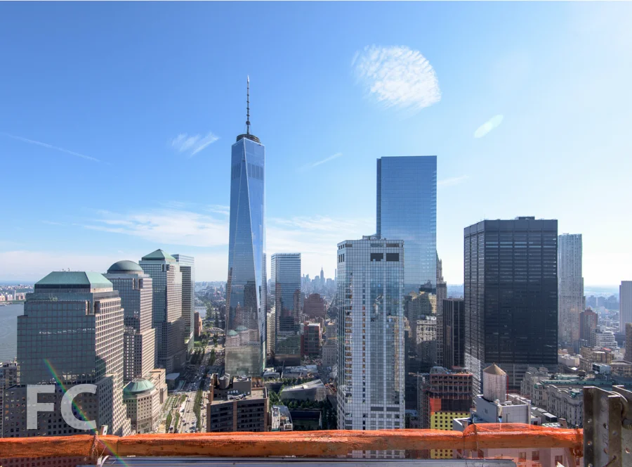 The view north towards the World Trade Center site from the 50th floor. 