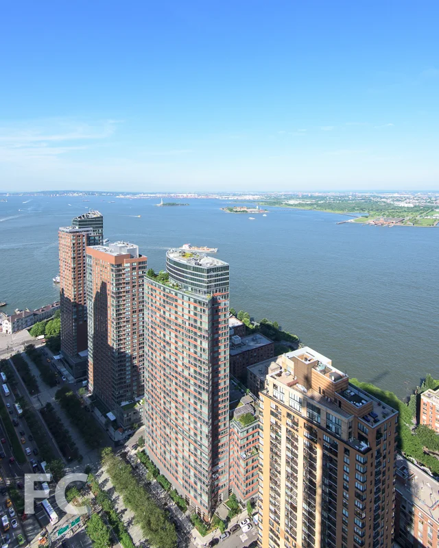 Looking south towards Battery Park City and the Statue of Liberty.