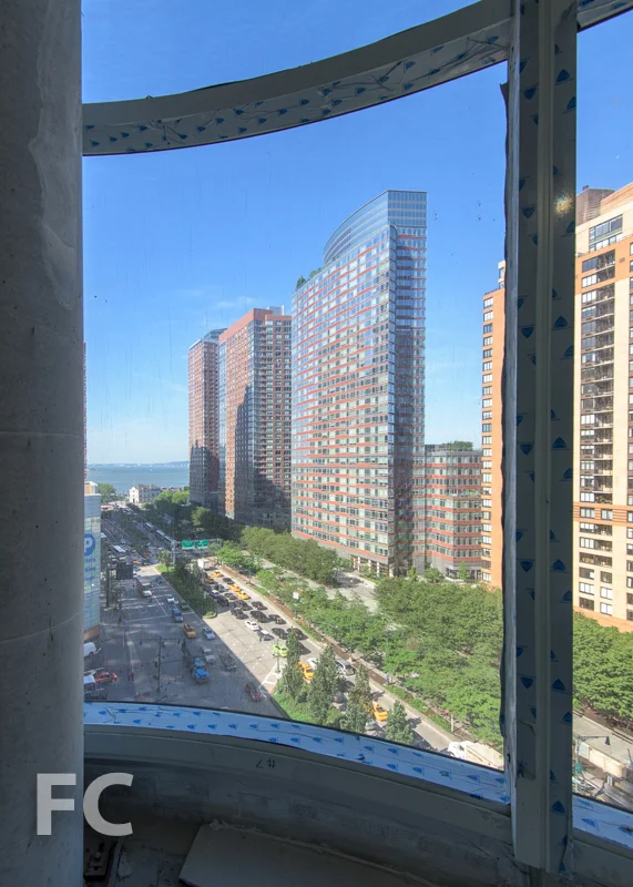 The view south from the double height living space of a duplex unit.