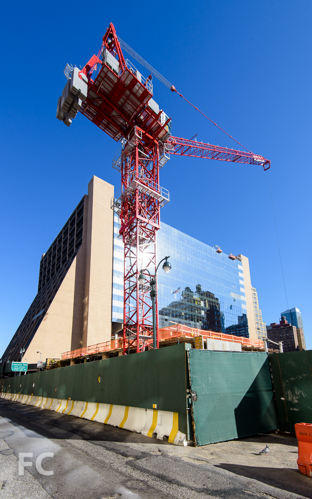 Southeast corner of the residential tower (foreground) and Five Manhattan West (background).