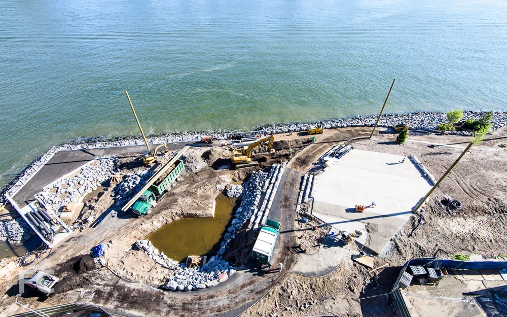 Looking down to the John Street park under construction.