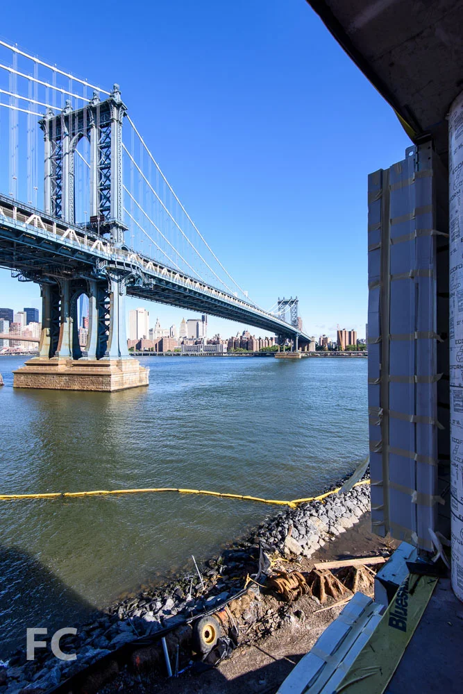View of the Manhattan Bridge from a lower floor.