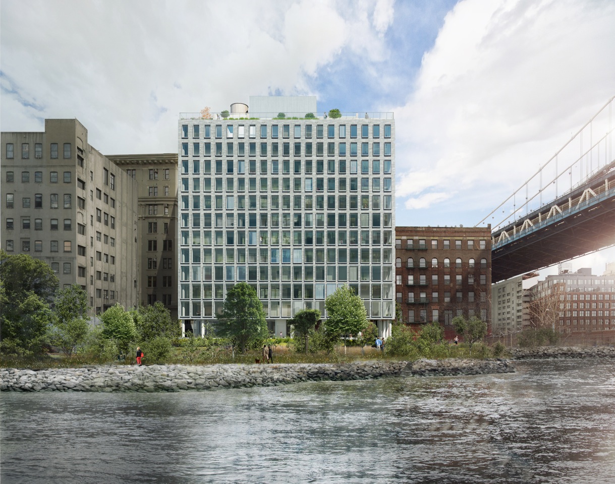 Rendering of the north facade from the East River.