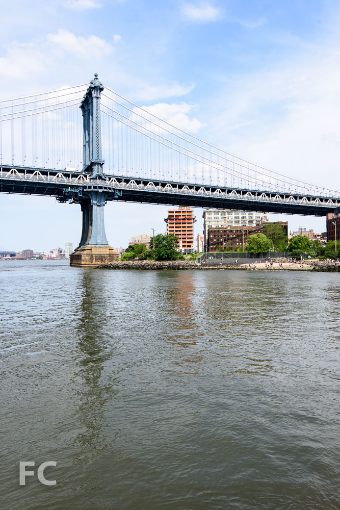 Looking east towards the Manhattan Bridge and the west façade of 1 John Street.