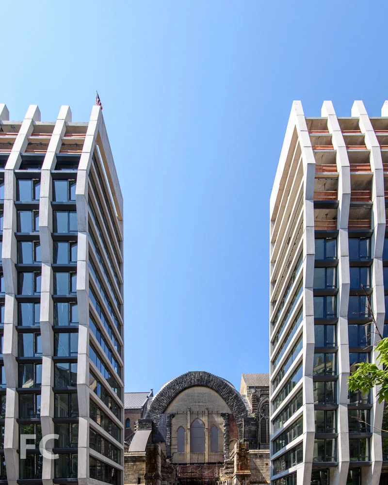 A view of the cathedral between the two towers.