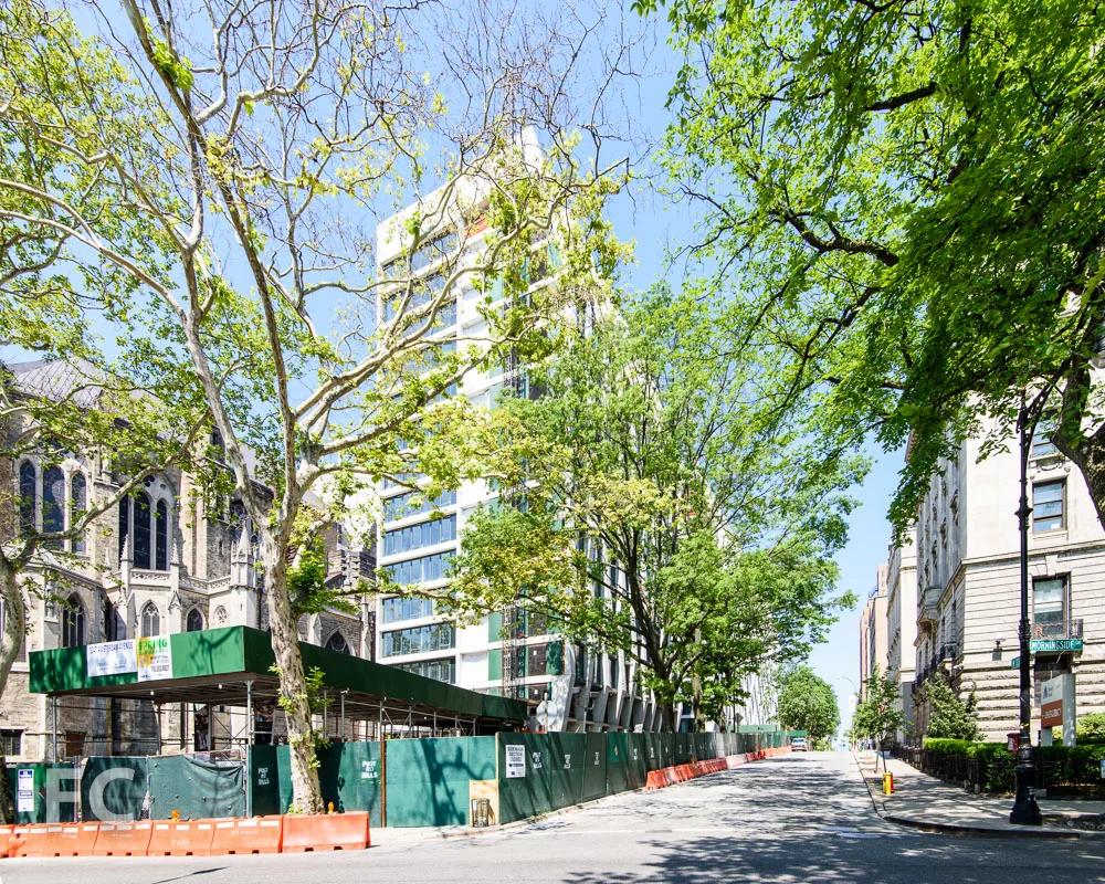 The northeast corner of the towers from Morningside Drive.