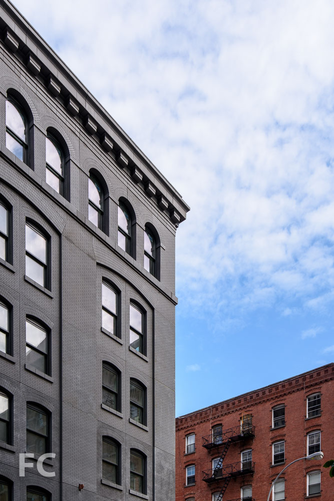 Closeup of the northeast corner from Greenwich Street.