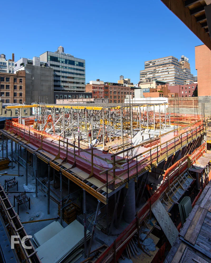 Northeast corner of the site from the High Line's West 28th Street stairs.