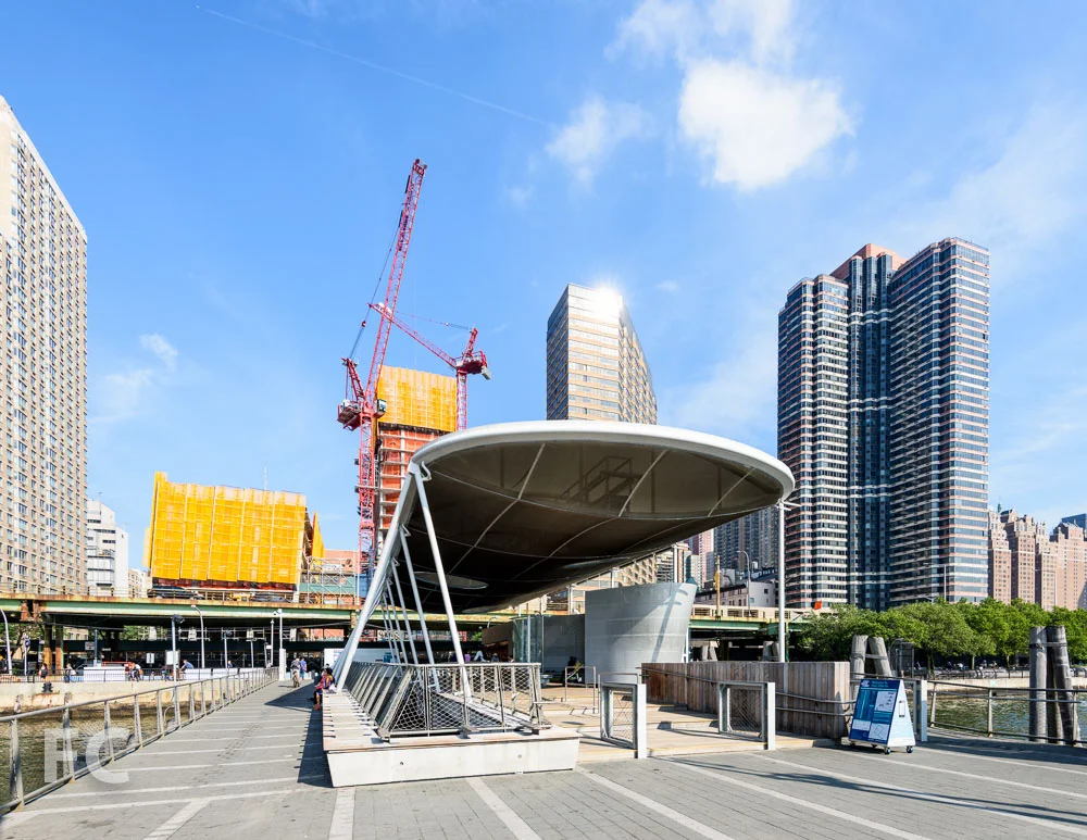 A view of the site from the East River ferry terminal.