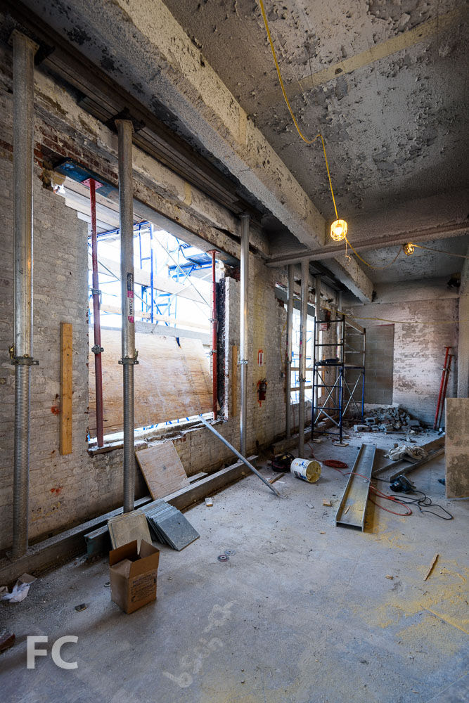Renovation of the façade openings under construction.