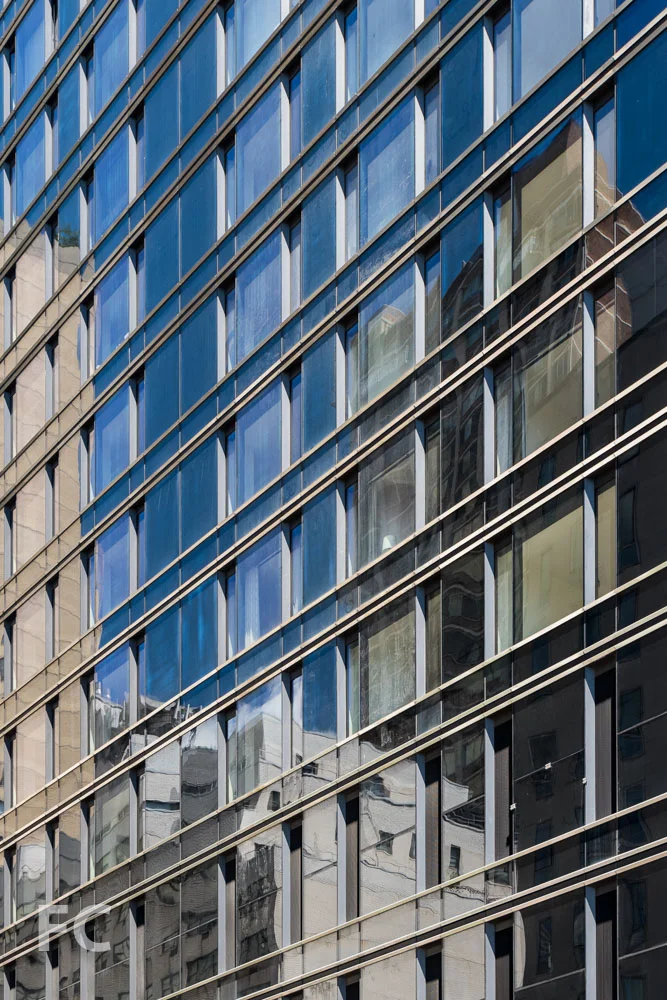 Closeup view of the south facade curtain wall.