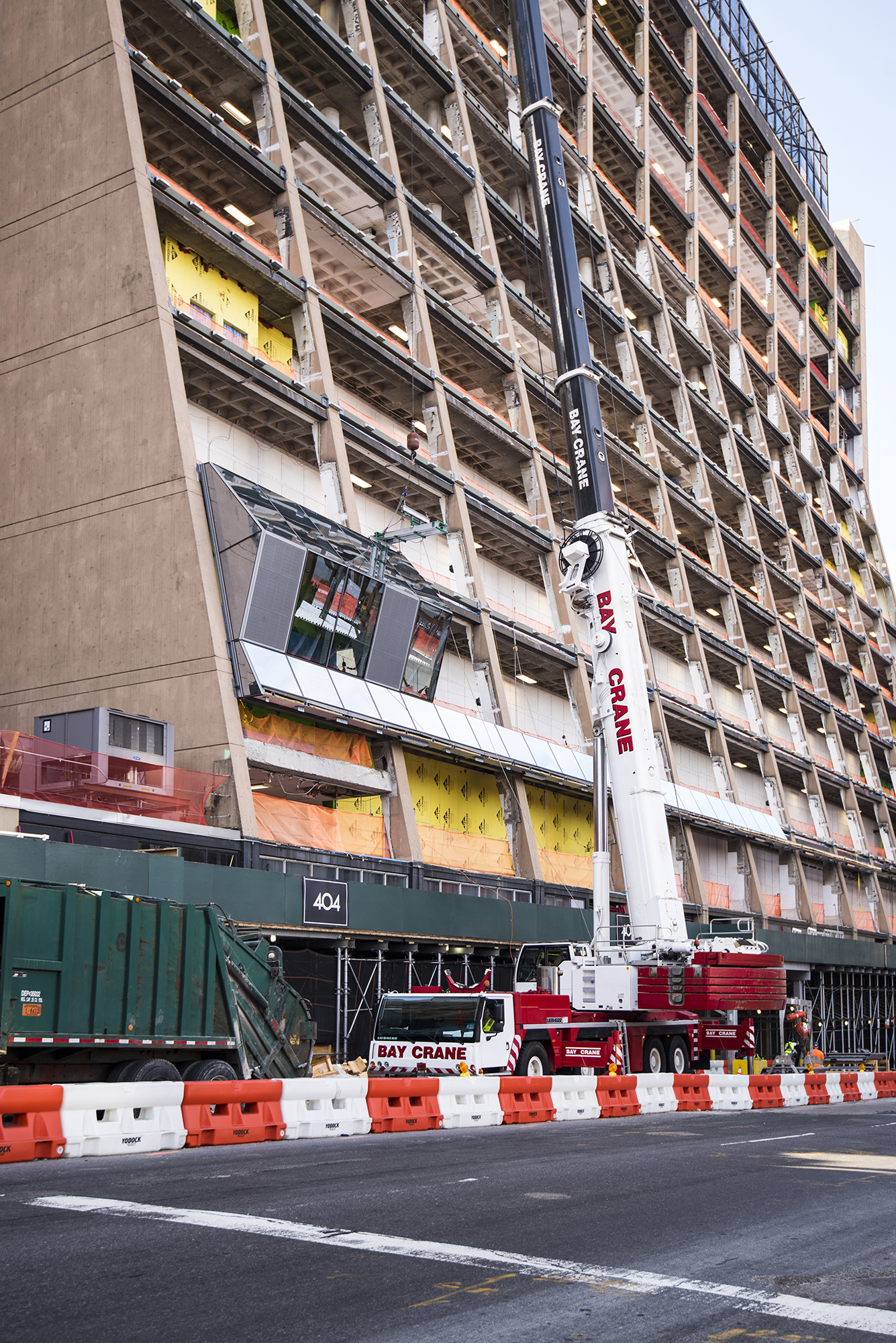 A full height bay of curtain wall installed on the west façade.