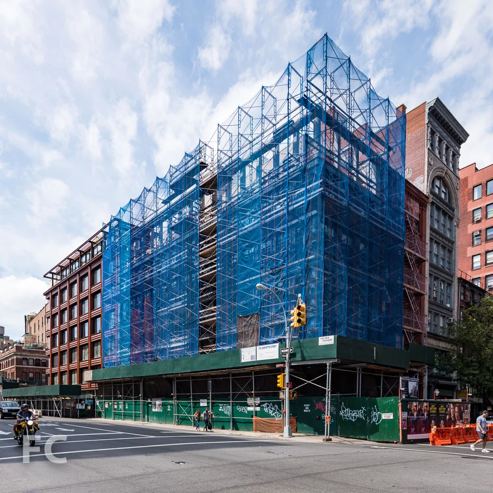 Northeast corner of Morris Adjmi Architects' 372 Lafayette Street (right) and 10 Bond (left).