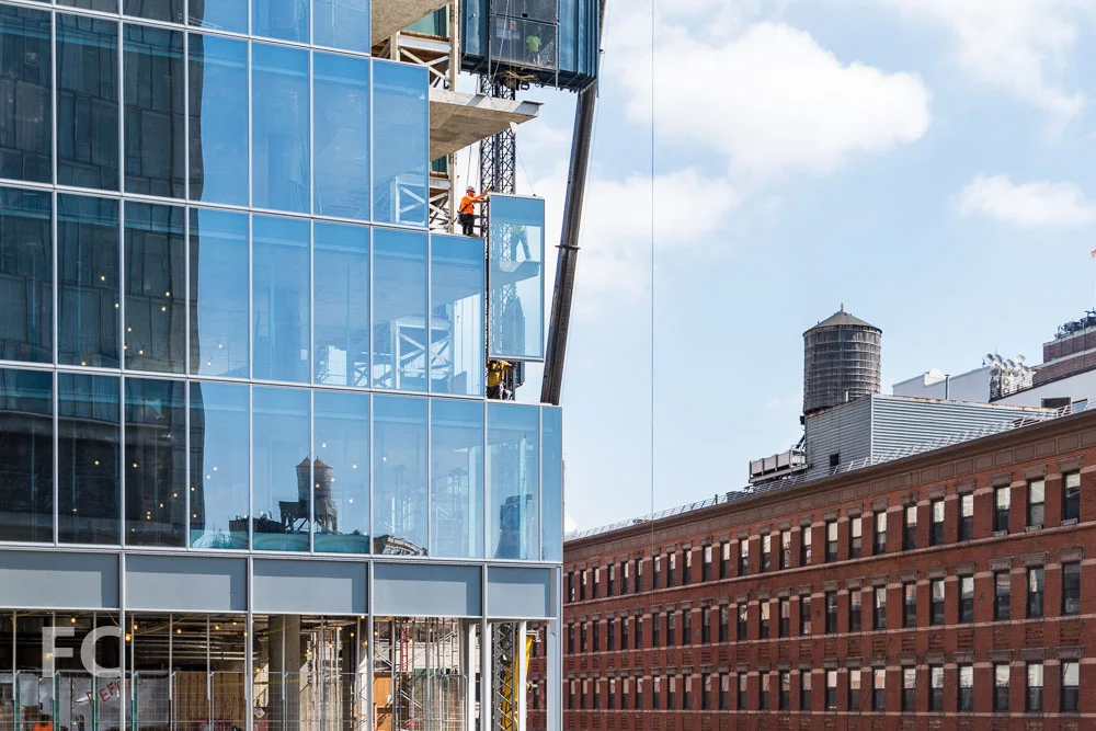 Curtain wall installation on the south facade.
