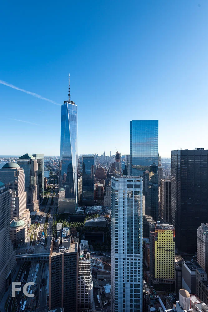 The view north towards the World Trade Center site from the highest residential floor. 
