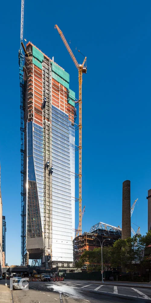 Southeast corner of 10 Hudson Yards and the retail podium from West 30th Street.