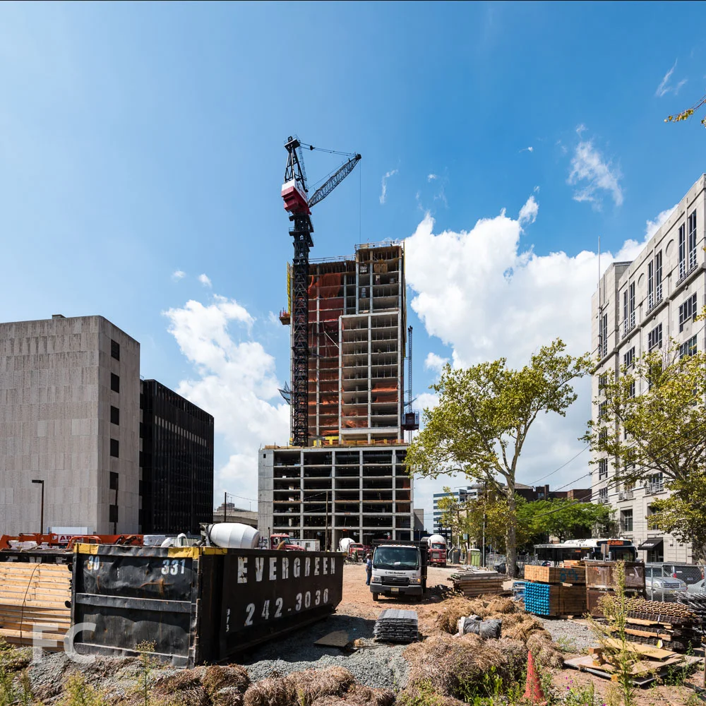 East facade of the phase one tower from Summit Avenue.
