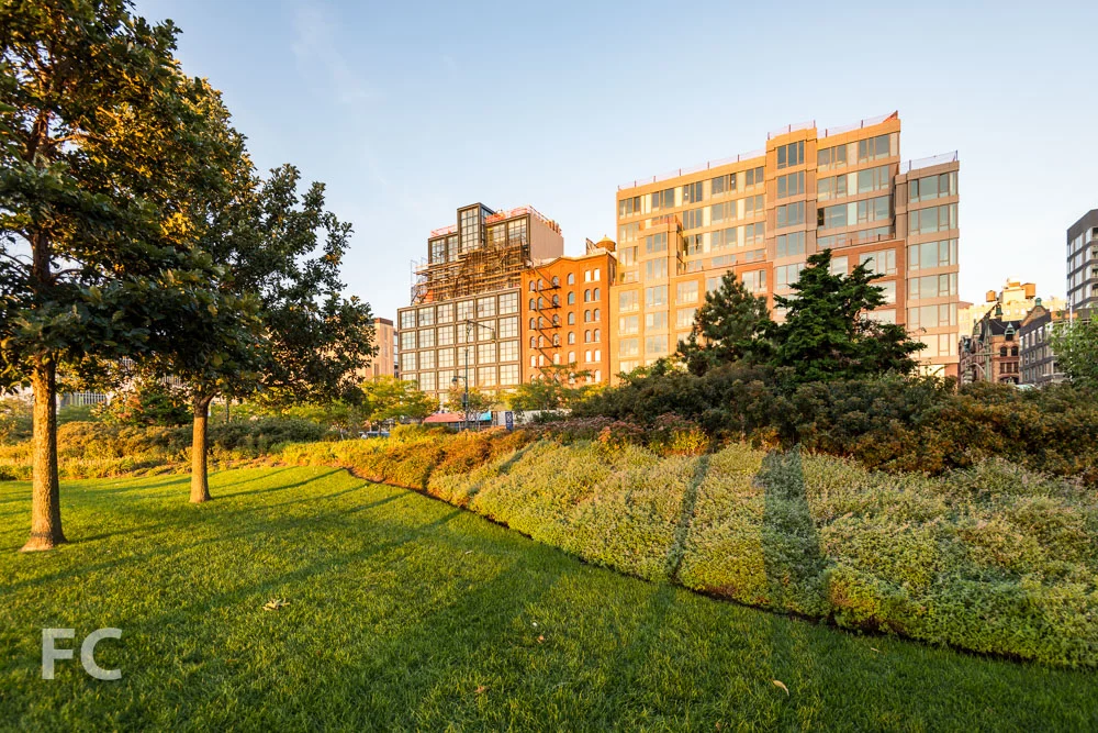 West facade from Hudson River Park.