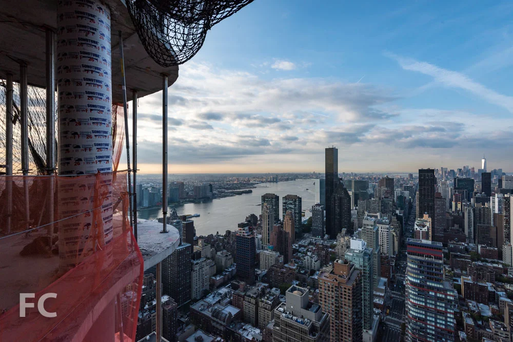 The view to the south from a top floor condo unit at the curved façade element.