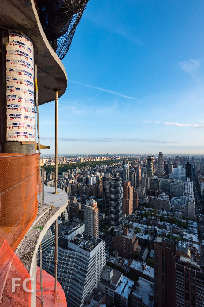The view to the north from a top floor condo unit at the curved façade element.