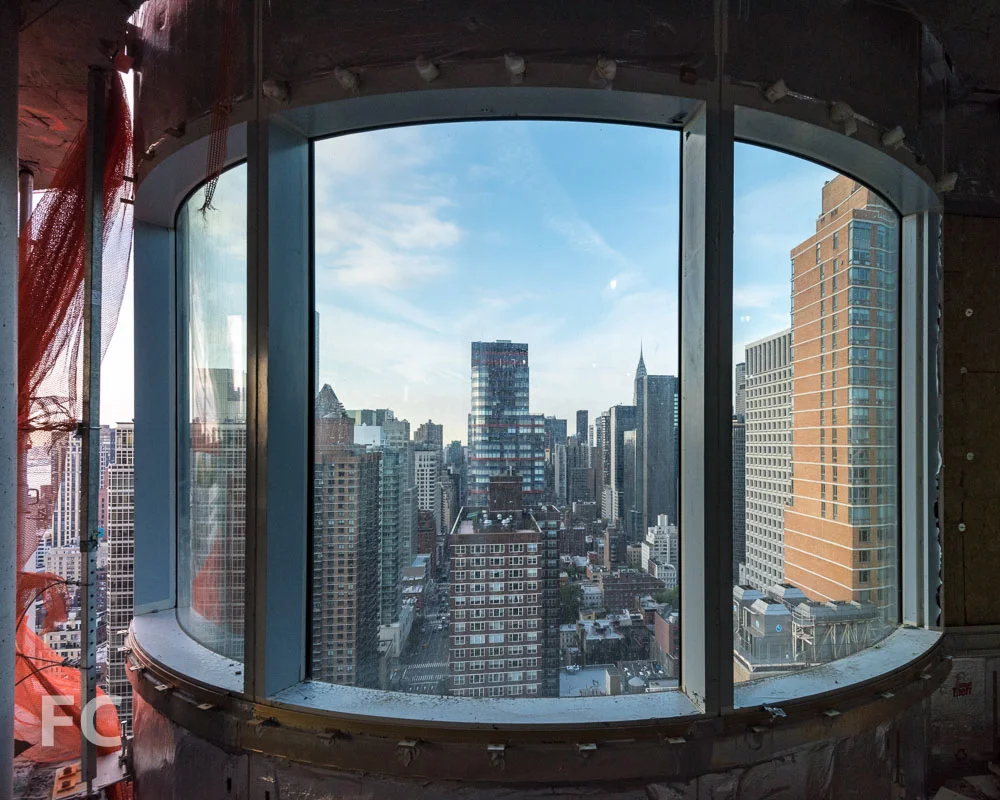 An interior view of the curved façade element.