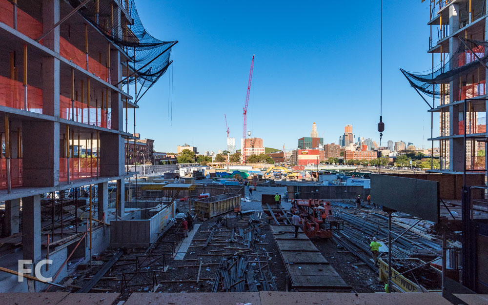 Looking west towards the future park and the rest of the Pacific Park development sites under construction.